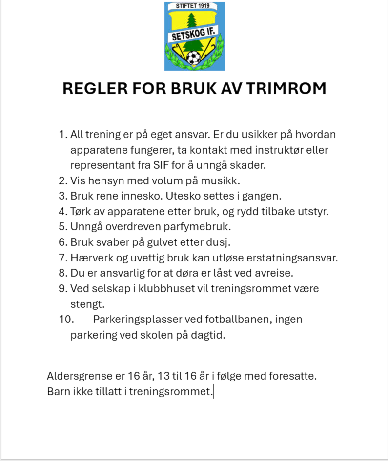 Treningsrommet i klubbhuset